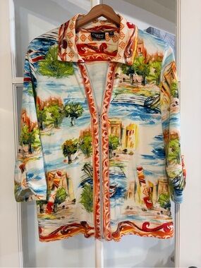 Onque Casuals Women's Tropical Print Stretch Top XL Resortwear Vacation Beach